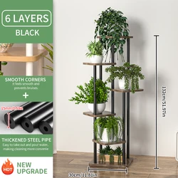 Wooden Multi-Tier Flower and Plant Display Stand (B-6layers black)