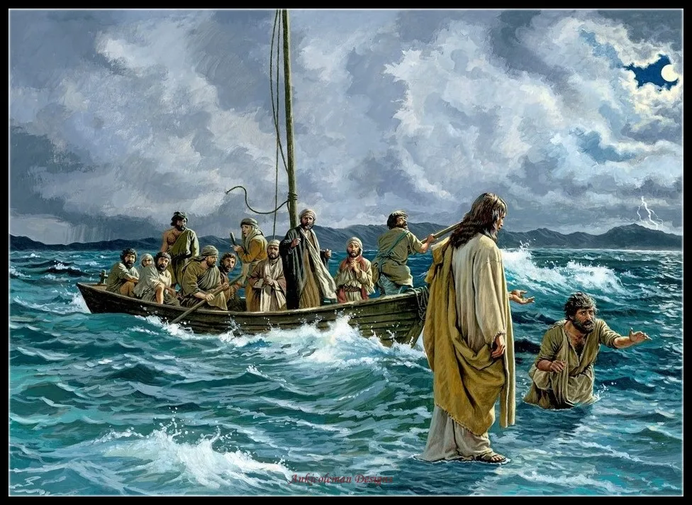 

Christ walking on the Sea of Galilee - Counted Cross Stitch Kits - DIY Handmade Needlework Embroidery 14 CT Aida Sets DMC Color