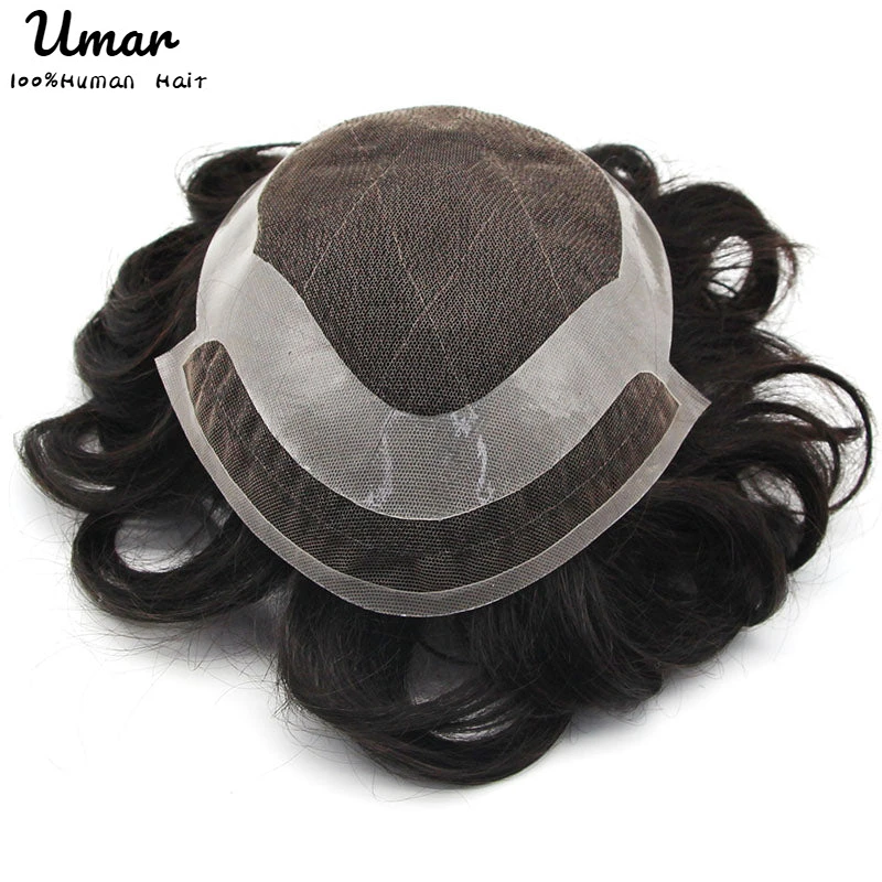 Pu Toupee 남성 모발 보형물 시스템 포함 파인 모노, 100% 인모 유닛, 남성 가발, 브라질 무료 배송