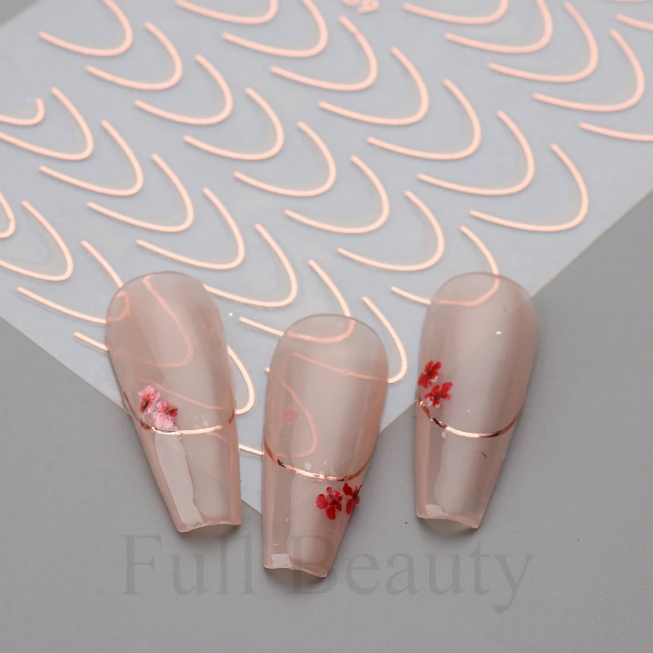 French Tips Nail Stickers 3D Gold Rose Curve Stripe Lines 3 A504e01d0cf8f48c3afcb9fcca5709827B
