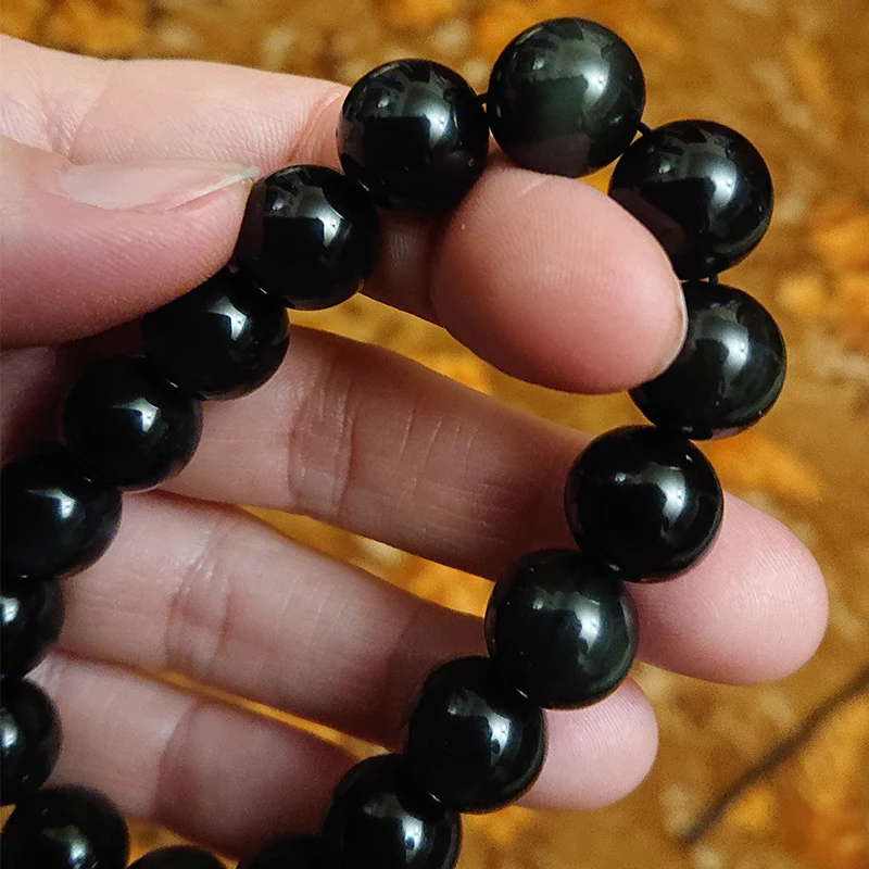 New Design Natural Black Obsidian Bracelet Jewelry Natural Stone Beads Round Bracelets Bangle For Men & Women Valentine's Gift