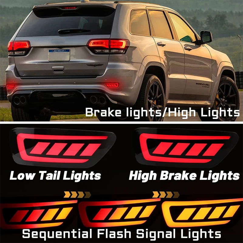 2pc LED Rear Bumper Reflector Lights For Jeep WK2 Grand Cherokee, Patriot, Compa