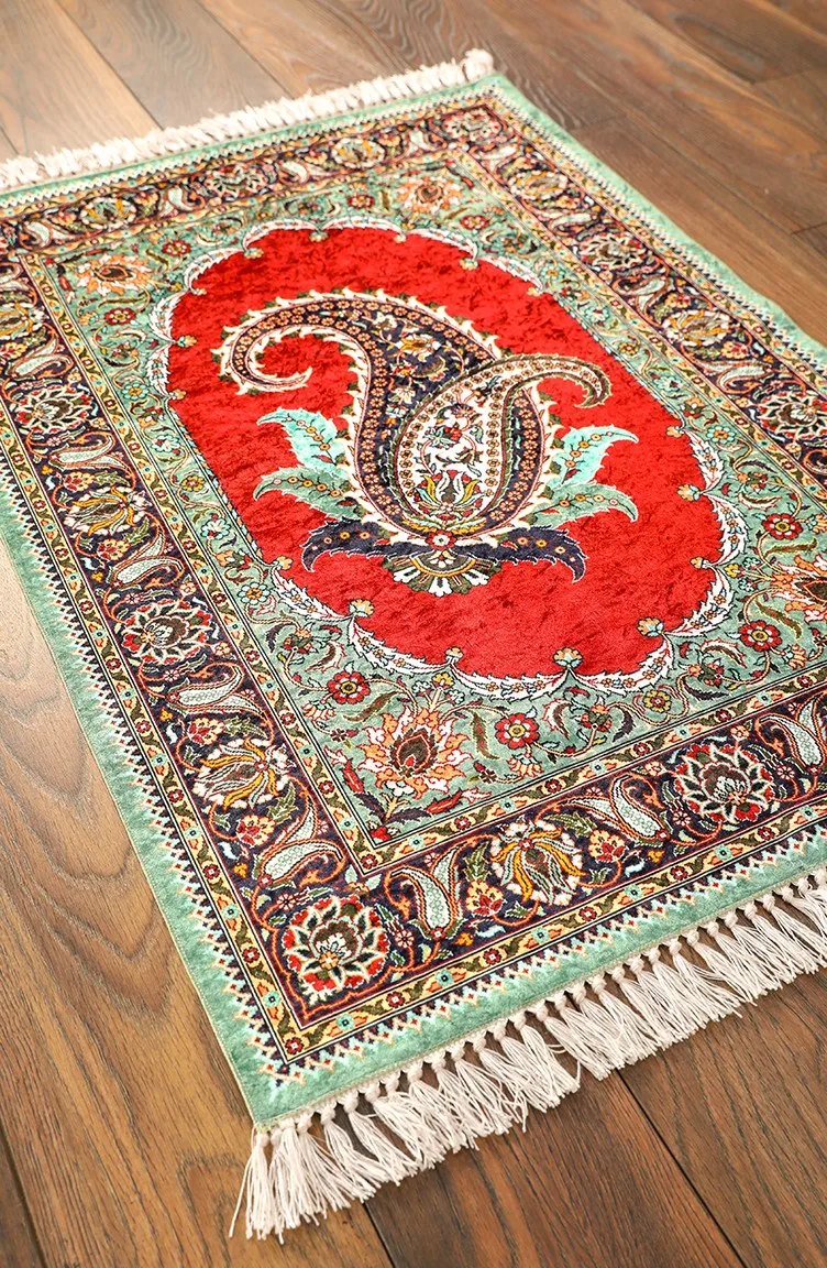 

Silk Look Luxury Prayer Rugs Muslim Prayer Quality Authentic Woven Soft Fabric Turkish Carpet Foot Sijadet Sala Tapis De Prière