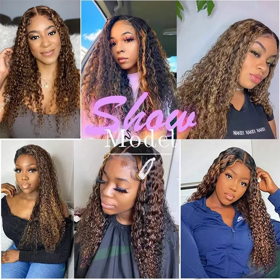 34 Inch Highlight Curly Wave Lace Front Wigs Human Hair 200% Density Deep Curly Human Hair Wig Pre Plucked P4/27 Ombre Lace Frontal Wigs With Baby Hair For Women 6
