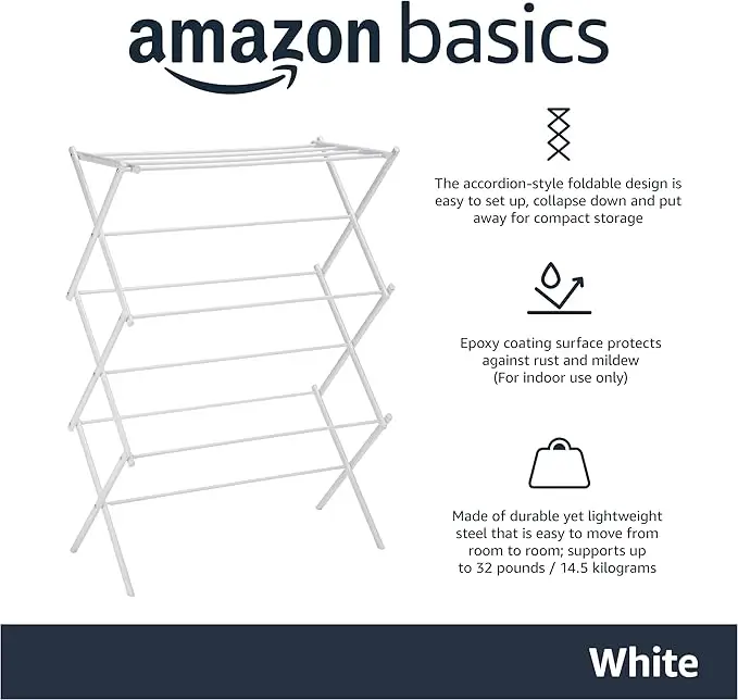 Foldable Laundry Drying Rack - 29.5"W x 41.8"H Portable for Indoor/Outdoor Use (White) 2