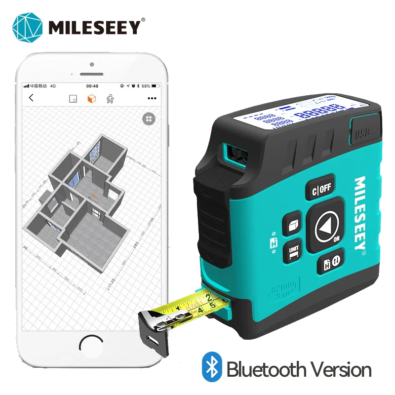 Mileseey DT20 Laser Distance Meter Portable Bluetooth Rangefinder Tape,Rechargeable Digital Display Measure Tool for Home Design