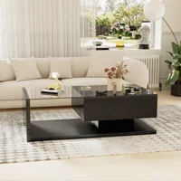 Table basse avec 1 niche de rangement et éclairage LED 16 couleurs, finition brillante, en verre trempé et panneaux, noir 5