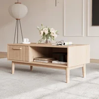 Superaly, table basse en rotin, table d'appoint pour canapé, table basse rectangulaire pour le salon, table basse avec tiroir et compartiment de rangement, armoire de salon, couleur naturelle 8