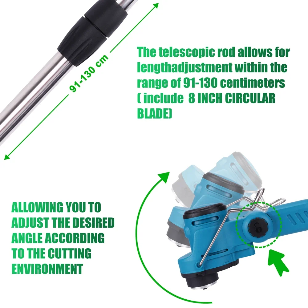 21V Cordless Weed Wacker Electric Lawn Mower Brushless Grass Trimmer with Wheel Length Angle Adjustable Telescopic Pruning Tool 5