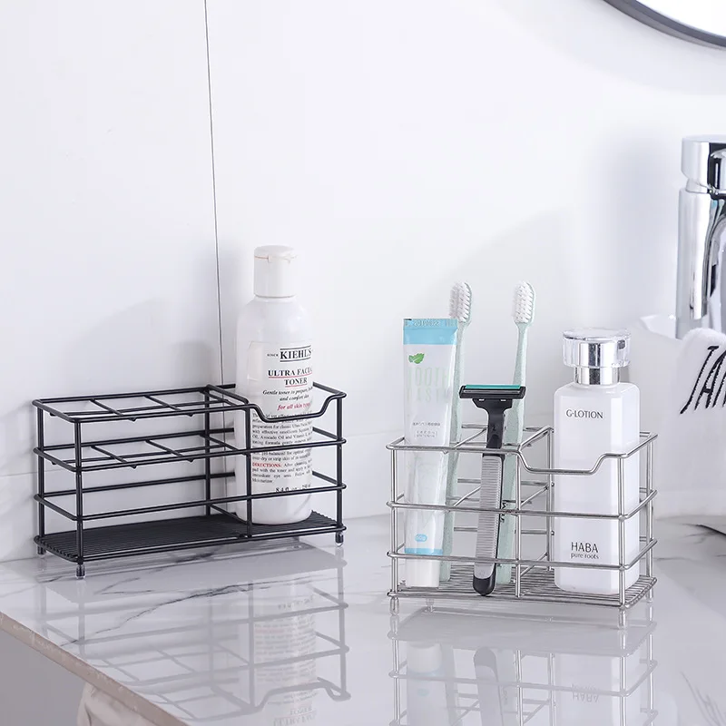 Stainless Steel Toothbrush Holder Toothpaste Holder Stand Multi-Functional Storage Rack Bathroom Organizer