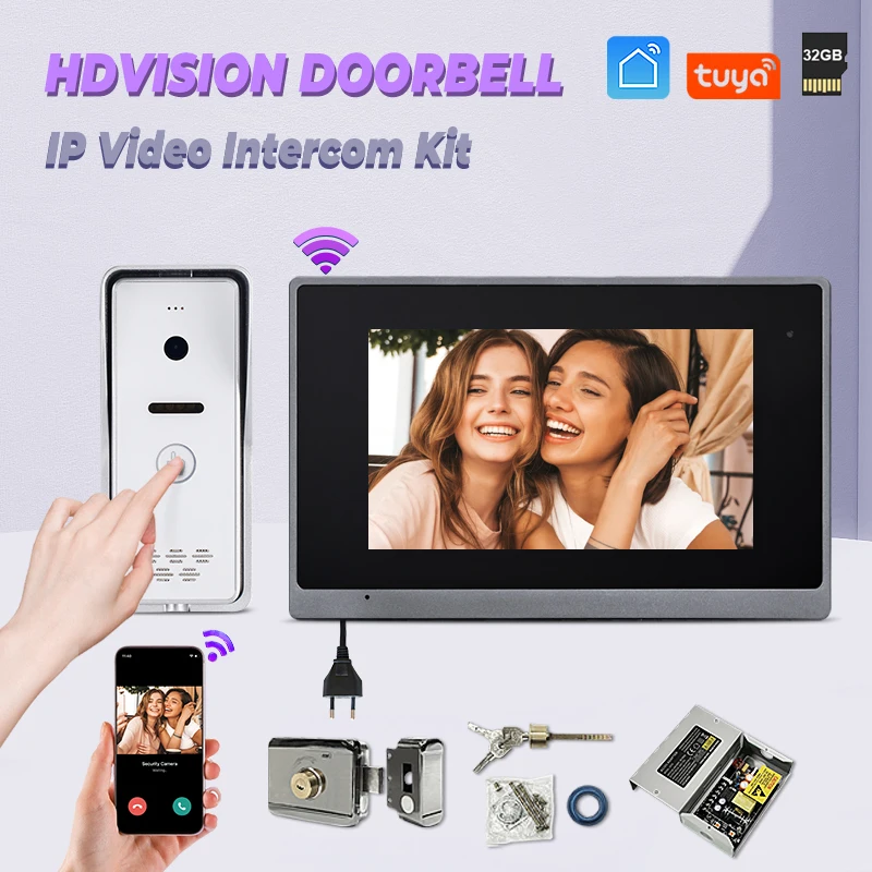 

Popular and Advanced 7 Inch Tuya WIFI IP Wired Video Doorbell Intercom for home with 1080P Camera Night Vision Device