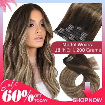 [Hot Sale] Moresoo Clip in Hair Extensions Real Natural Hair Remy Straight Set 5&7 Pcs Brazilian Clip in Human Hair Extensions 1