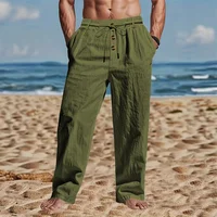 Nouveaux pantalons décontractés en lin respirant pour hommes – Joggers streetwear élégants et pantalons de plage amples à jambe droite 6