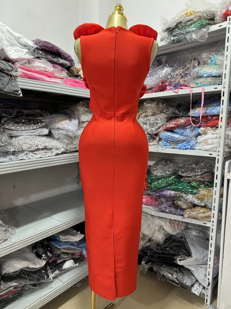 sachin and babi light blue dress Summer red three-dimensional flower studded diamond decoration, high-end  bandage dress, elegant party dress