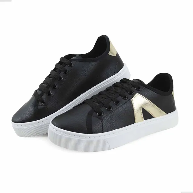Tênis Feminino Tamanho Especial 41 AO 44 Modelo Urbano Detalhes Dourado Solado Costurado Moderno 1190 LF