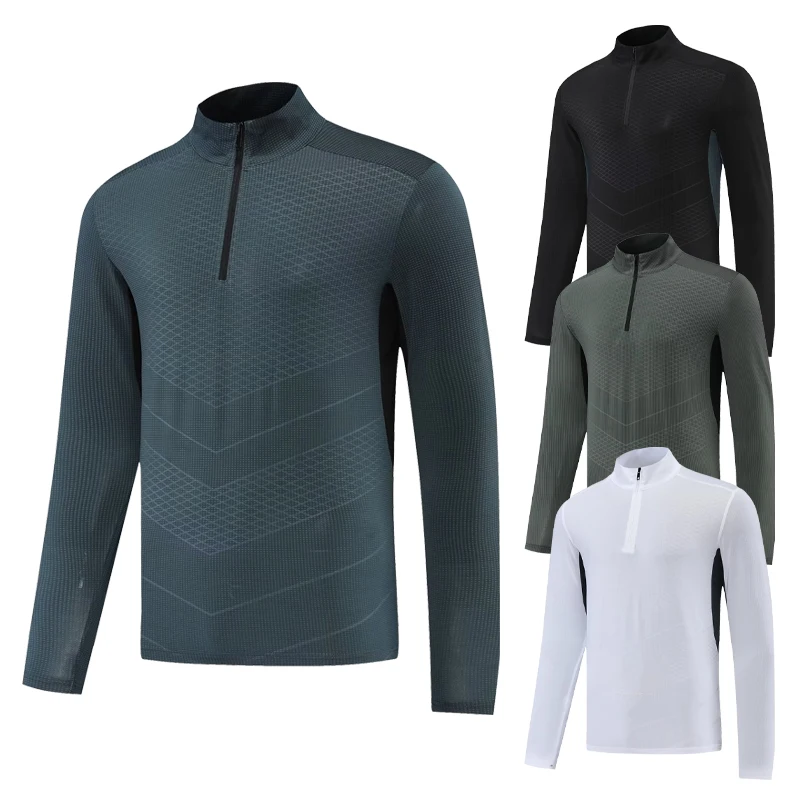 

Men Running Shir Bodybuilding Compression Tee Zipper Stand Collar Long Sleeve Gym Fitness Tops