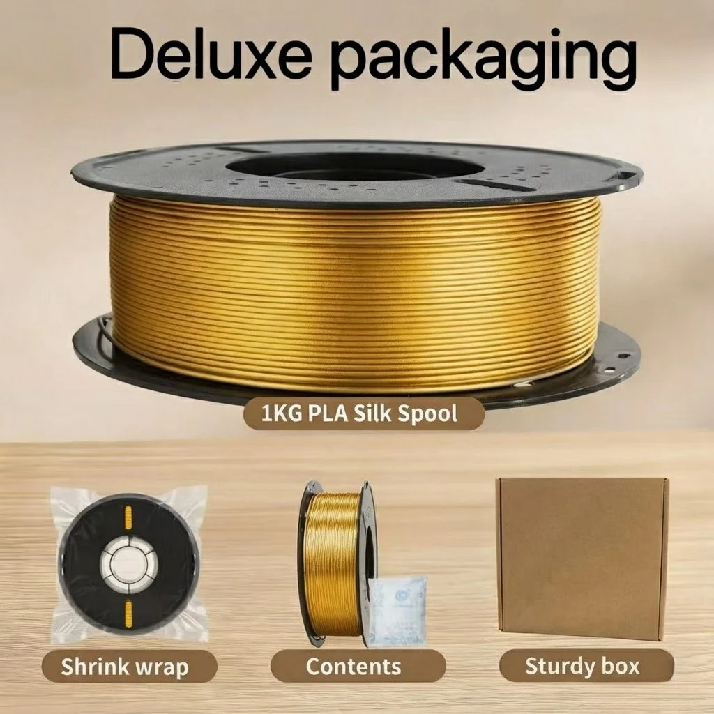 실크 골드 PLA 필라멘트 1.75mm 3D 프린팅 필라멘트 1kg 스풀 3D 프린터 재료 광택이 나는 실키 샤이니 메탈릭 메탈 실크