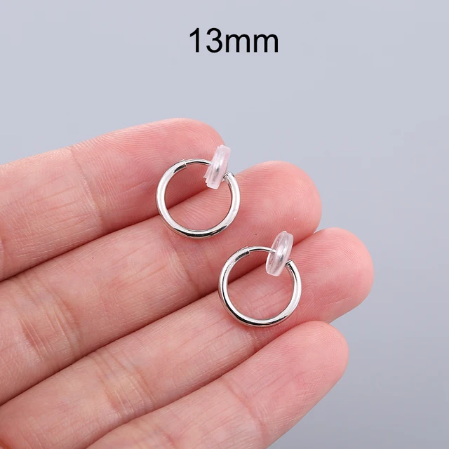 1 Pair Gold Silver Punk Hoop Earrings For Couple Fake Hoops Ear Clip Earrings Without Holes Ear Cuffs For Non Pierced Ears Steel color 13mm