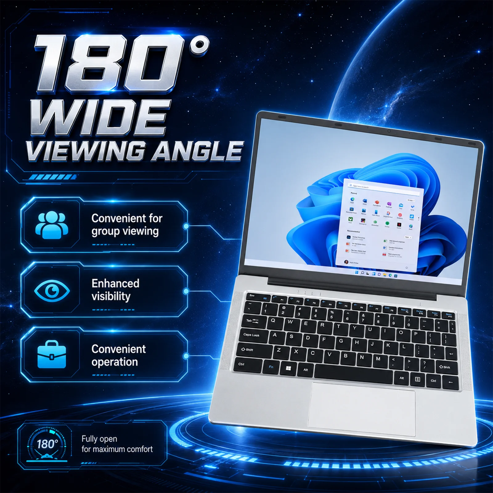 14.1 Inch Laptop Intel Pentium N3710 12GB RAM 256GB SSD Windows 10 Notebook Computer FHD IPS Display WiFi Bluetooth Long Battery Life Portable PC for Students Business Office Work Online Learning with Multi Language Keyboard Stickers EU Plug 5000mAh - immagine 6