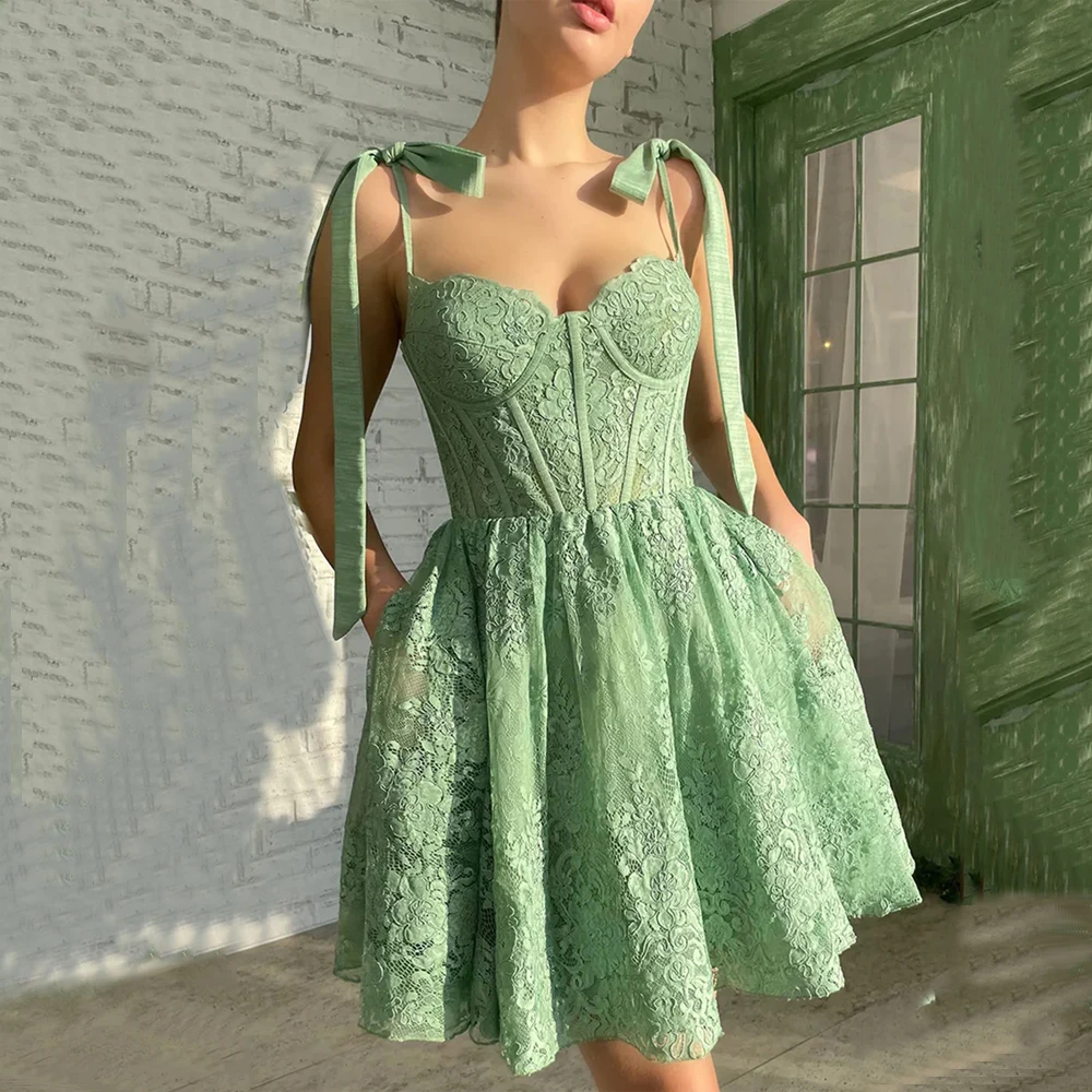 

Изысканное коктейльное платье, красивое платье на бретелях-спагетти с аппликацией и открытой спиной, зеленое короткое вечернее платье для выпускного вечера