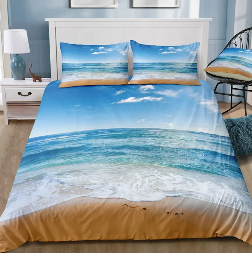 Dream NS Modern Nature Bedding Set 3D Digital Printing Beach Coconut Grove Summer Bedroom Bed Sheet Pillowcase Bedding Kit 5