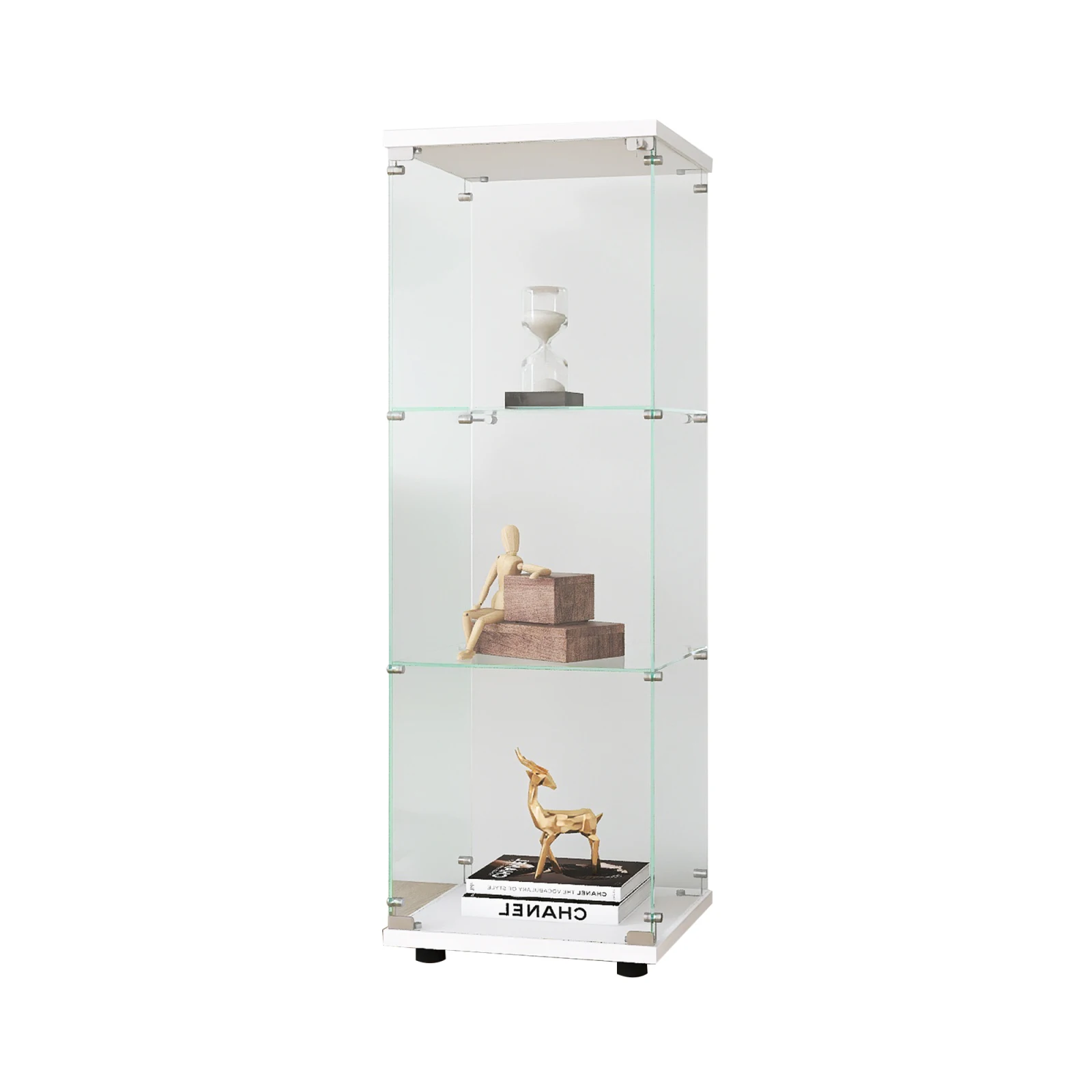 Rosahqnda Glasvitrine mit 3 Regalen und Tür, bodenstehendes Curio-Bücherregal für Wohnzimmer, Schlafzimmer, 16,7 x 14,3 x 49,3 Zoll – Detail 6