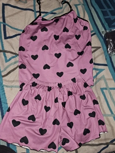 Charming Pink Heart Pajama Set for Effortless Summer Comfort photo review