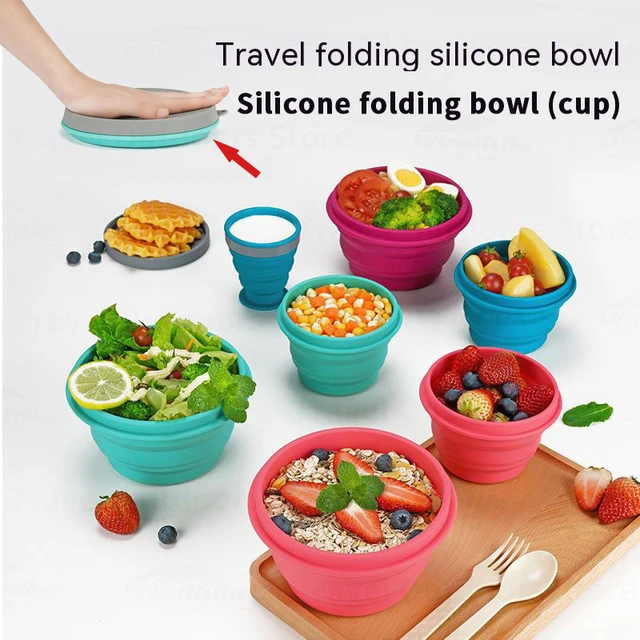 Portable Camping Foldable Bowl, Salad Bowl with Covers, Camping