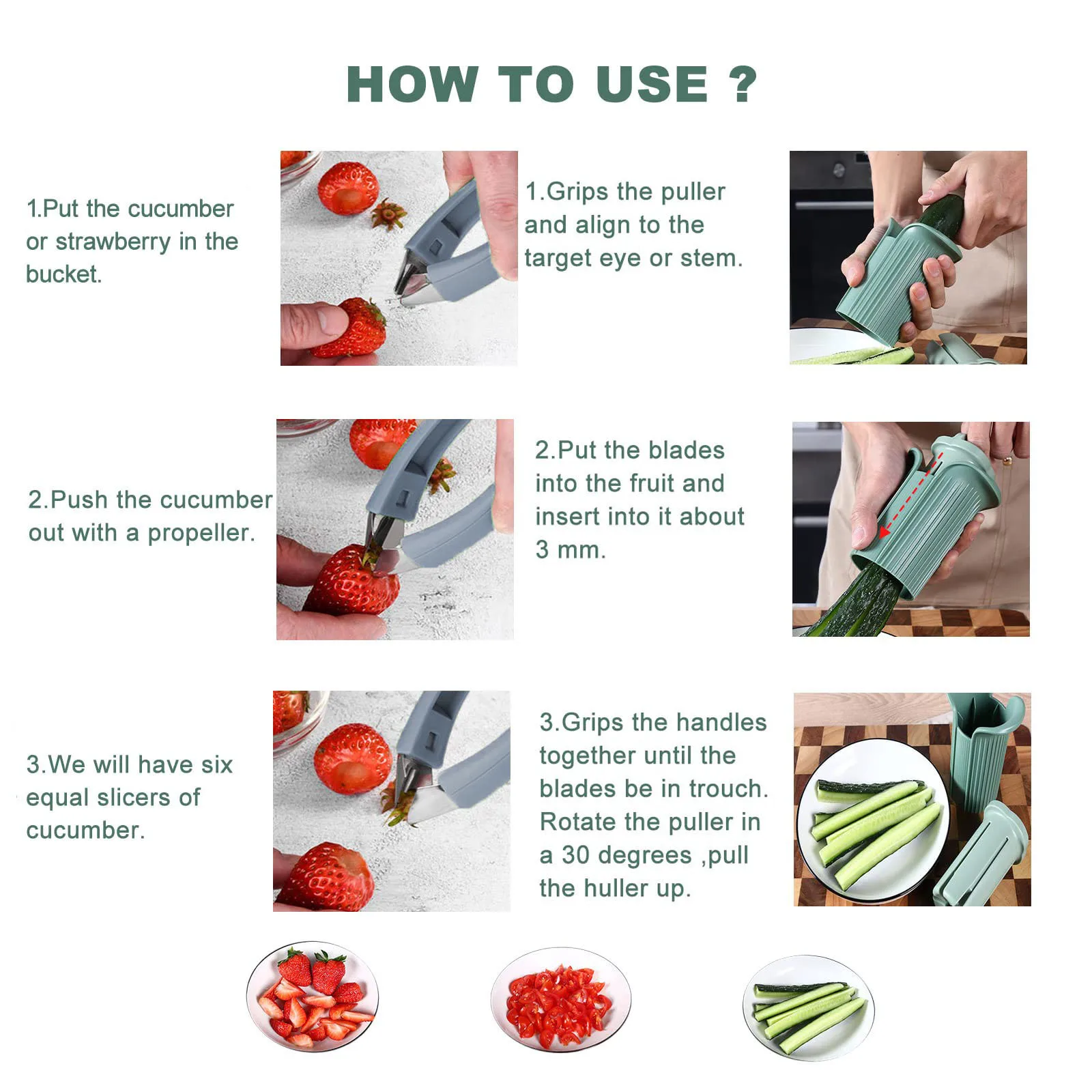 Grape Cutter,Strawberry Slicer Cucumber Slicer, Strawberry Huller Stem Remover and Strawberry Slicer Set, Cherry Tomato f