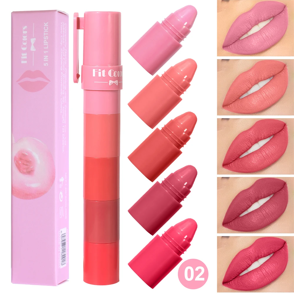 thumbnail image 1 of 5-in-1 Fruit Velvet Matte Lipstick Set, Long-Lasting, Highly Pigmented, Moisturizing Lip Balm, Smooth Application for Soft lips, 1 of 5