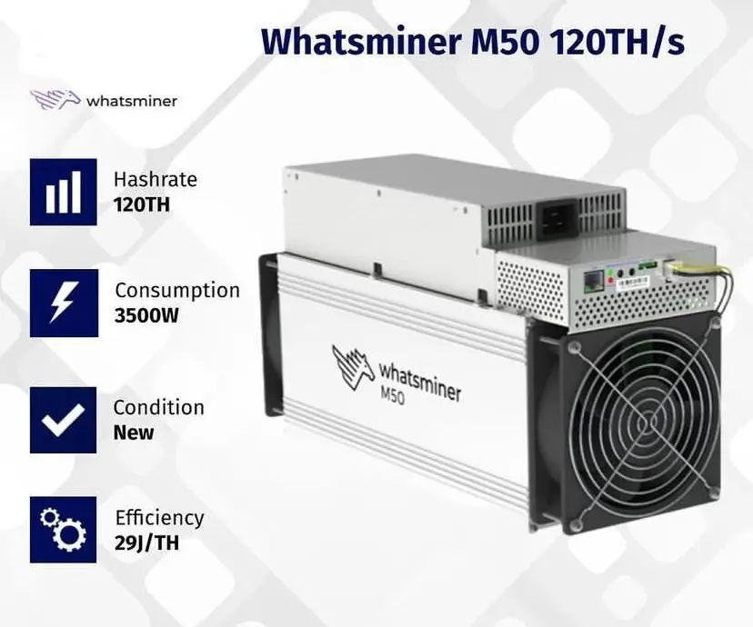 

Whatsminer M50 120TH/s SHA-256 ASIC Bitcoin Miner