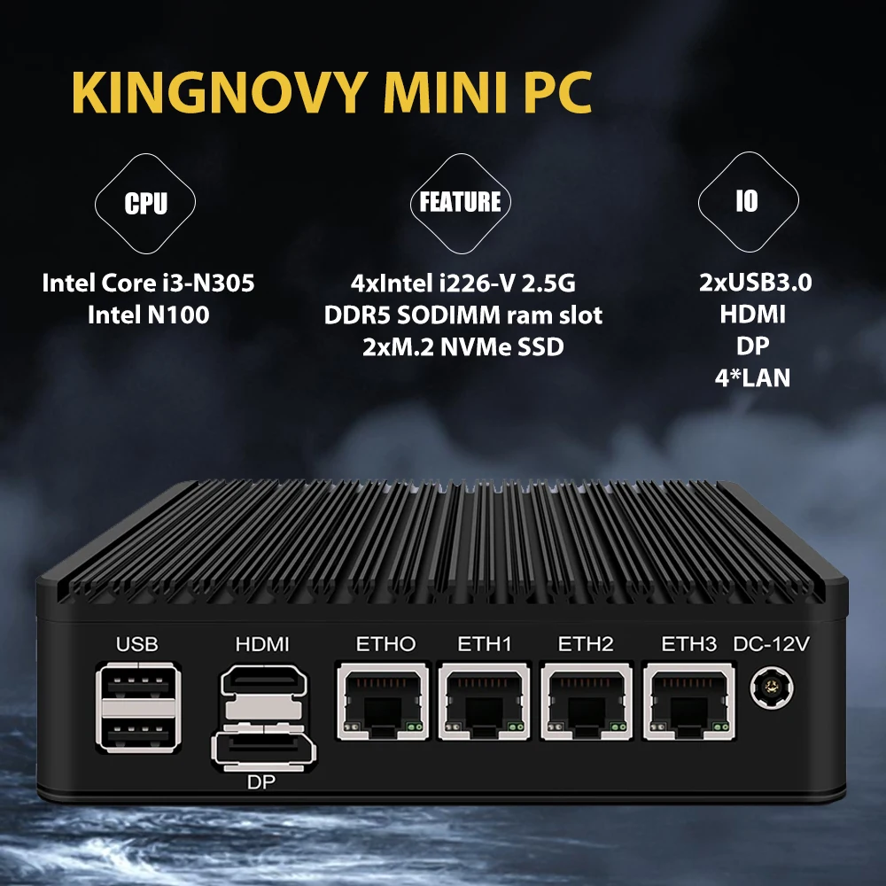 

Micro Firewall Appliance Mini PC VPN, 12Th Gen Router PC Alder Lake i3 N305 N200 N100 AES-NI 4 xIntel 2.5GbE I226-V LAN OPnsense