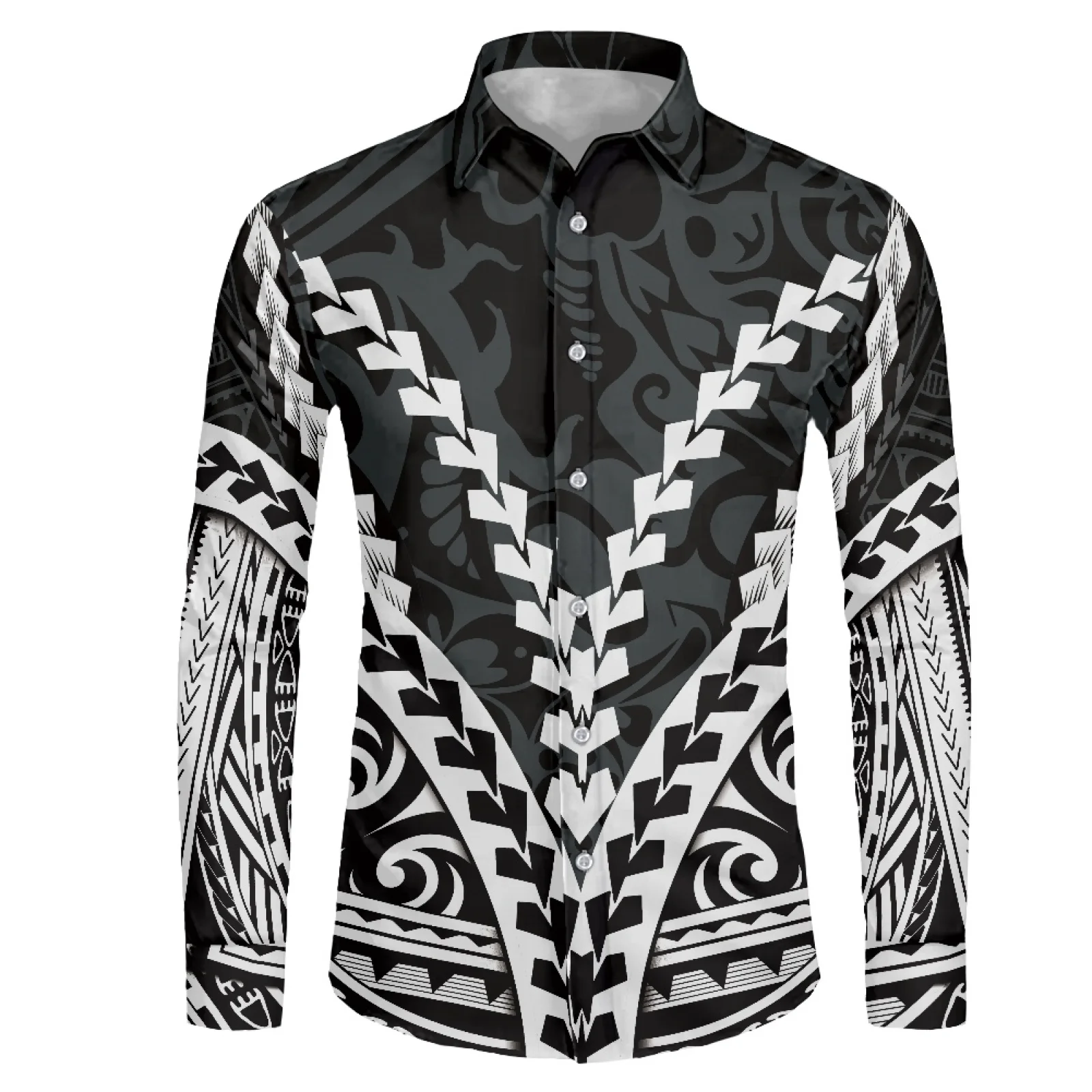 

Polynesian Tribal Samoan ​​​​​​​​​​Totem Tattoo Prints Casual Shirts For Men Clothing Long Sleeve Harajuku Holiday Beach Party