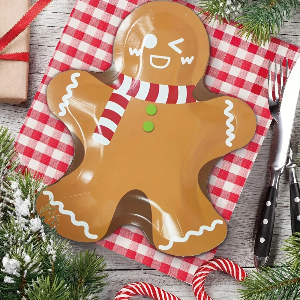 10 Piece Paper Plate Set Gingerbread Man Shaped Disposable Plates Perfect for Christmas Thanksgiving Holiday Celebrations