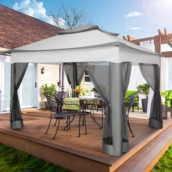 10x10ft Pop Up Canopy Gazebo Tent Outdoor Pavilion Waterproof Portable Sunshade Shelter One Push Center Lock For Yard Garden 5