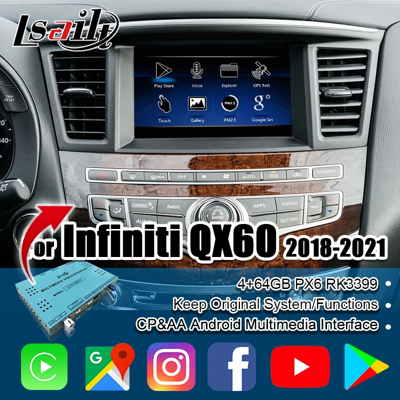 

Wireless CP AA Android Interface for Infiniti QX60 JX35 2017-2020 with Google map , Play Store, Waze