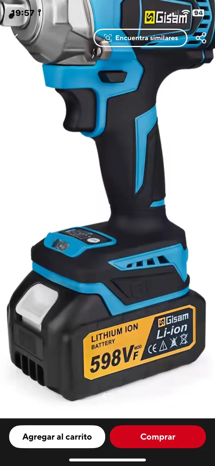 Gismis-llave de impacto eléctrica sin escobillas, Torque de 1200N.M, destornillador inalámbrico de 1/2 pulgadas, herramienta eléctrica para Pin de batería Makita de 18V photo review