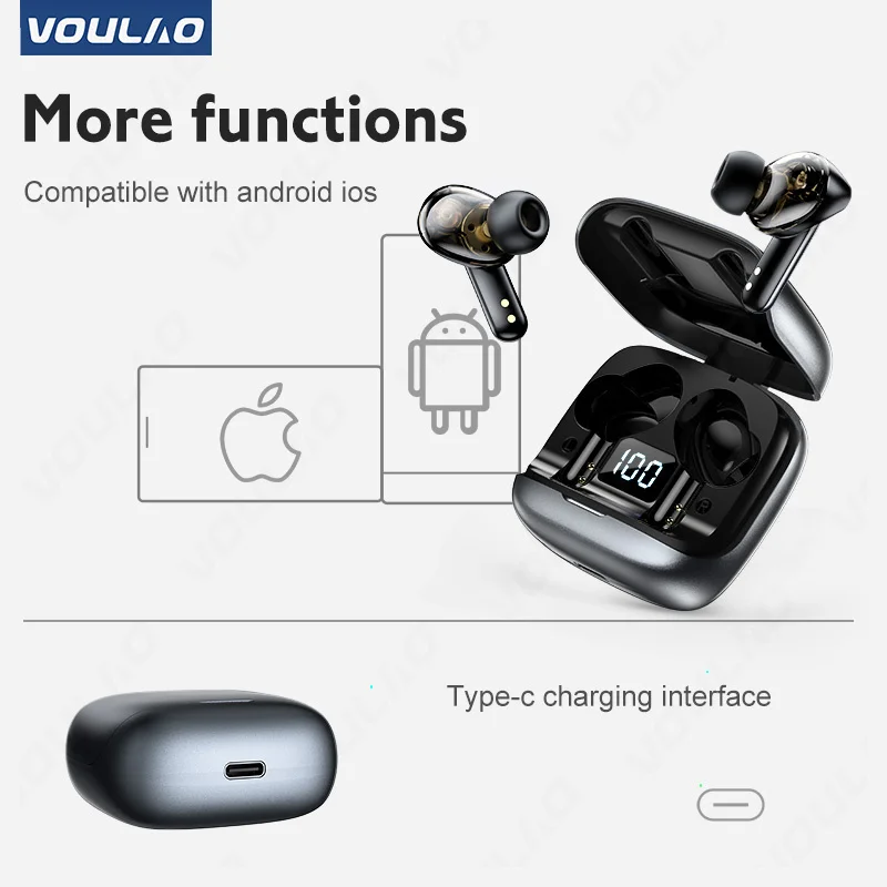 VOULAO TWS Bluetooth 5.1 Earphones With 