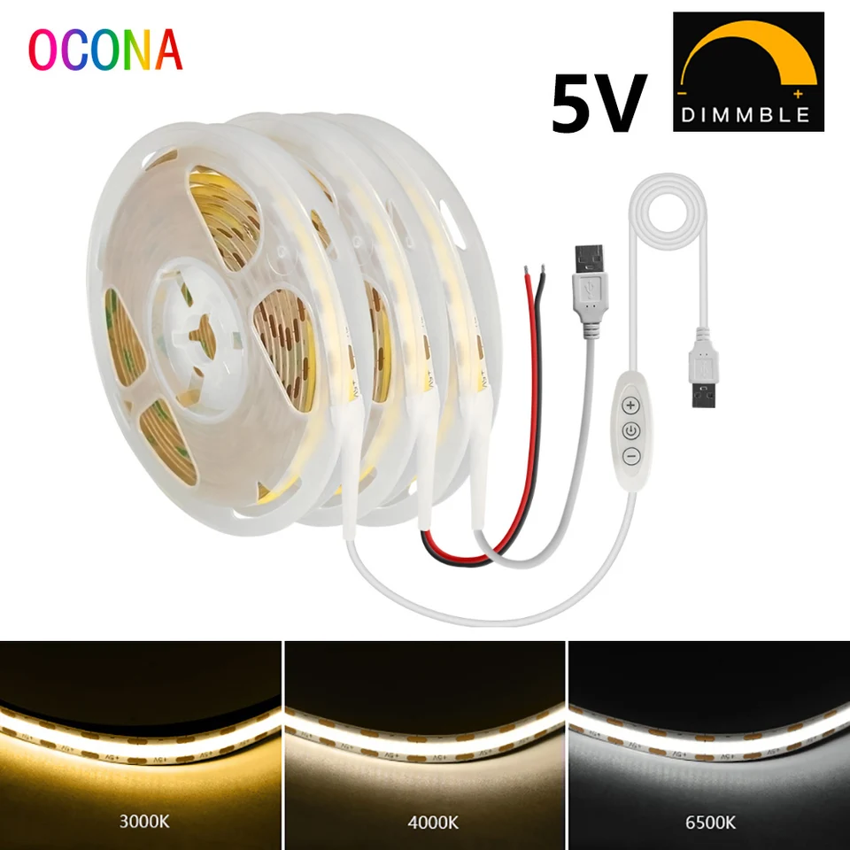 Striscia LED COB 5V 3m - 480 LED/m Per TV, Cucina, PC Con Regolazione Luminosità - Foto 10