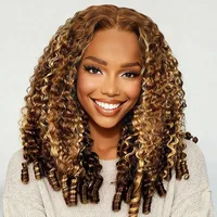 Perruque en cheveux humains bouclés birmans colorés avec mèches, perruque frontale en dentelle HD 13x6, sangle invisible, perruque complète en dentelle 360 sans colle 2