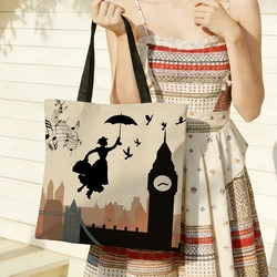 London Skyline Silhouette Tote Bag with Musical Notes - 14.96inchX15.7inch (MBD72)