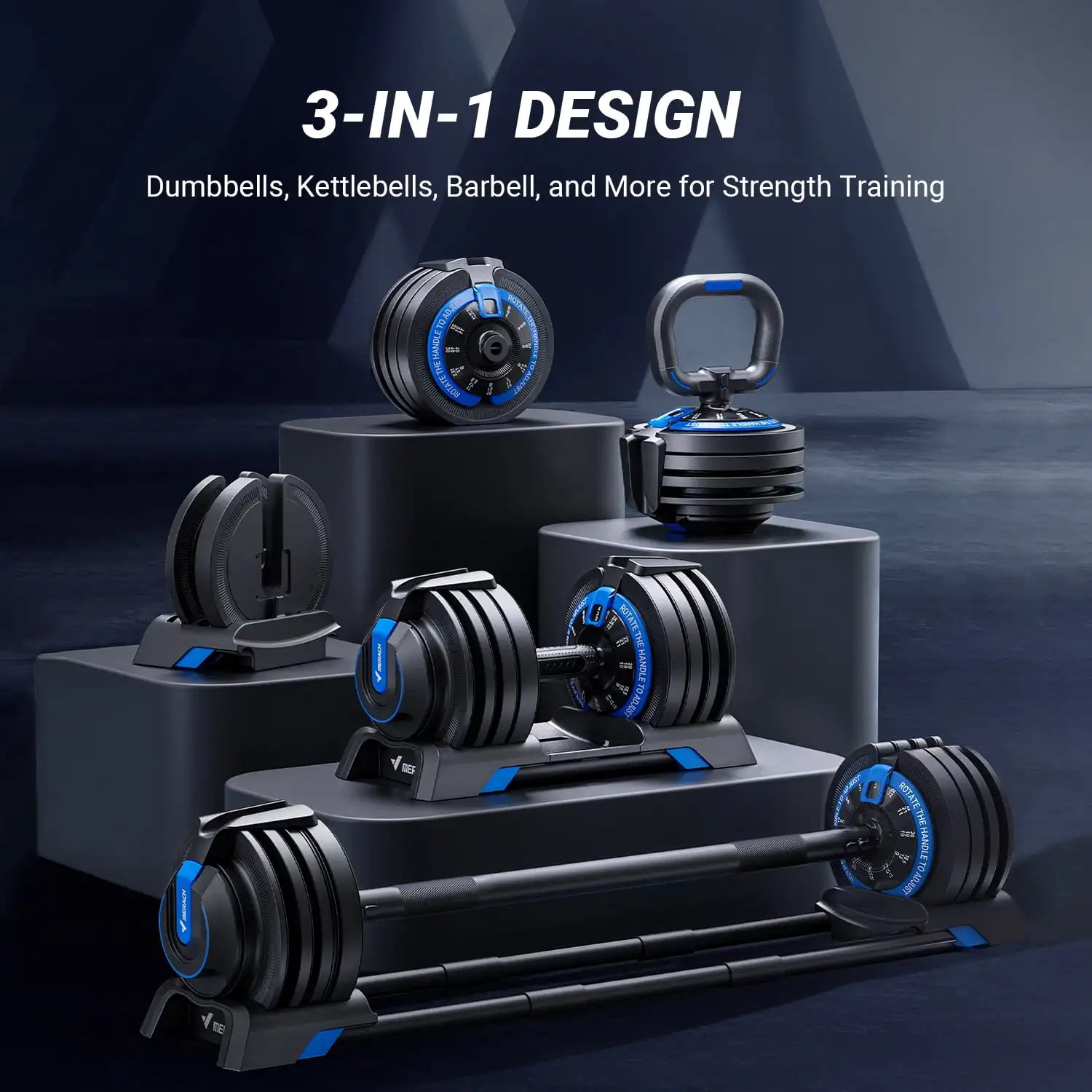 MERACH 3 in 1 Adjustable Dumbbell Weight Set With Anti-Slip Handle 7-54lbs Exercise Fitness Dumbbell Suitable for Full Body Fit