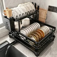 Égouttoir à vaisselle réglable pour comptoir de cuisine avec plateau de drainage, organisateur de vaisselle pour évier, support de rangement 1