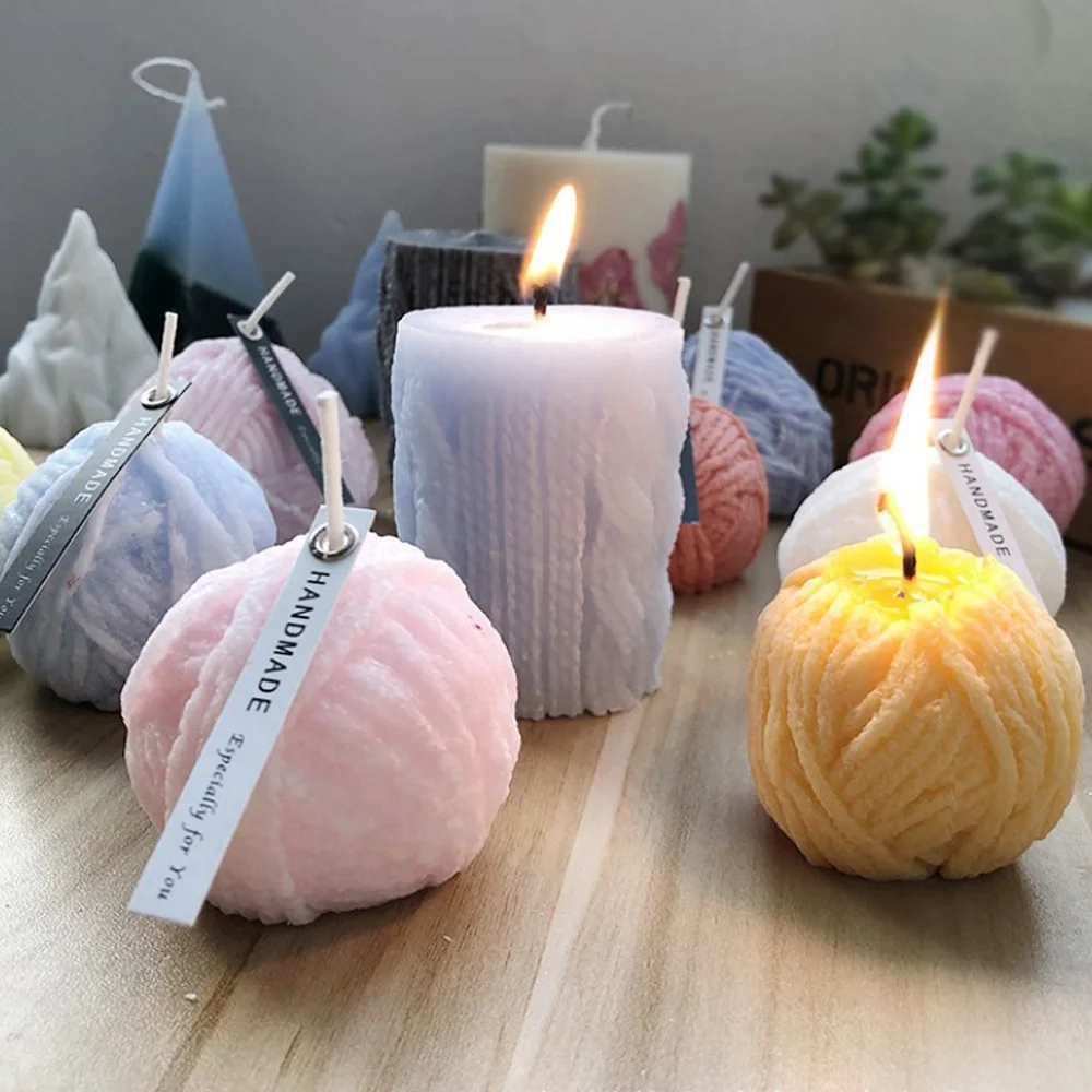 1pc 3D Silicone Weave/Knit/Wool Ball Shape Aroma Candle Mold, Plaster Mould, DIY 103598