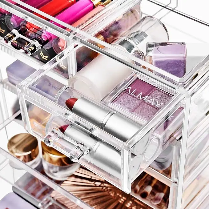 Acrylic Makeup Organizer, Storage Case for Cosmetics and Jewelry, 4 Large and 2 Small Drawers, Ideal for Vanity, Bathroom, Dorm, 5