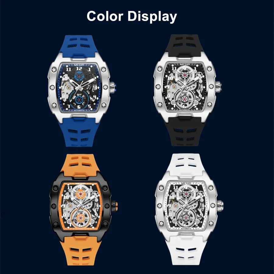 MEGIR Men's Mechanical Watch Luxury Automatic Movement Skeleton Wristwatch Luminous Hands mechanical watch
