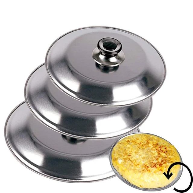 Pack 3 Tapa Giratortillas De Acero Inoxidable Plato Consistente  Volteatortillas 26+28+30cm Para Sartén Para Dar La Vuelta Fácilmente a La  Tortilla Cocina Restaurante Bar Apto Para Lavavajilla - AliExpress