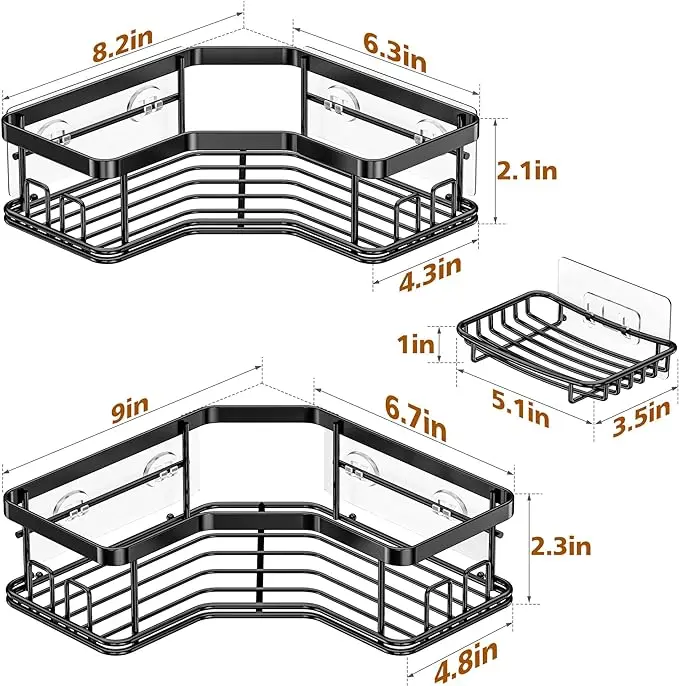 3 - Pack Black Corner Shower Caddy Organizer. Shelves Storage Rack for Bathroom Countertop. Ideal for Home Decor 6