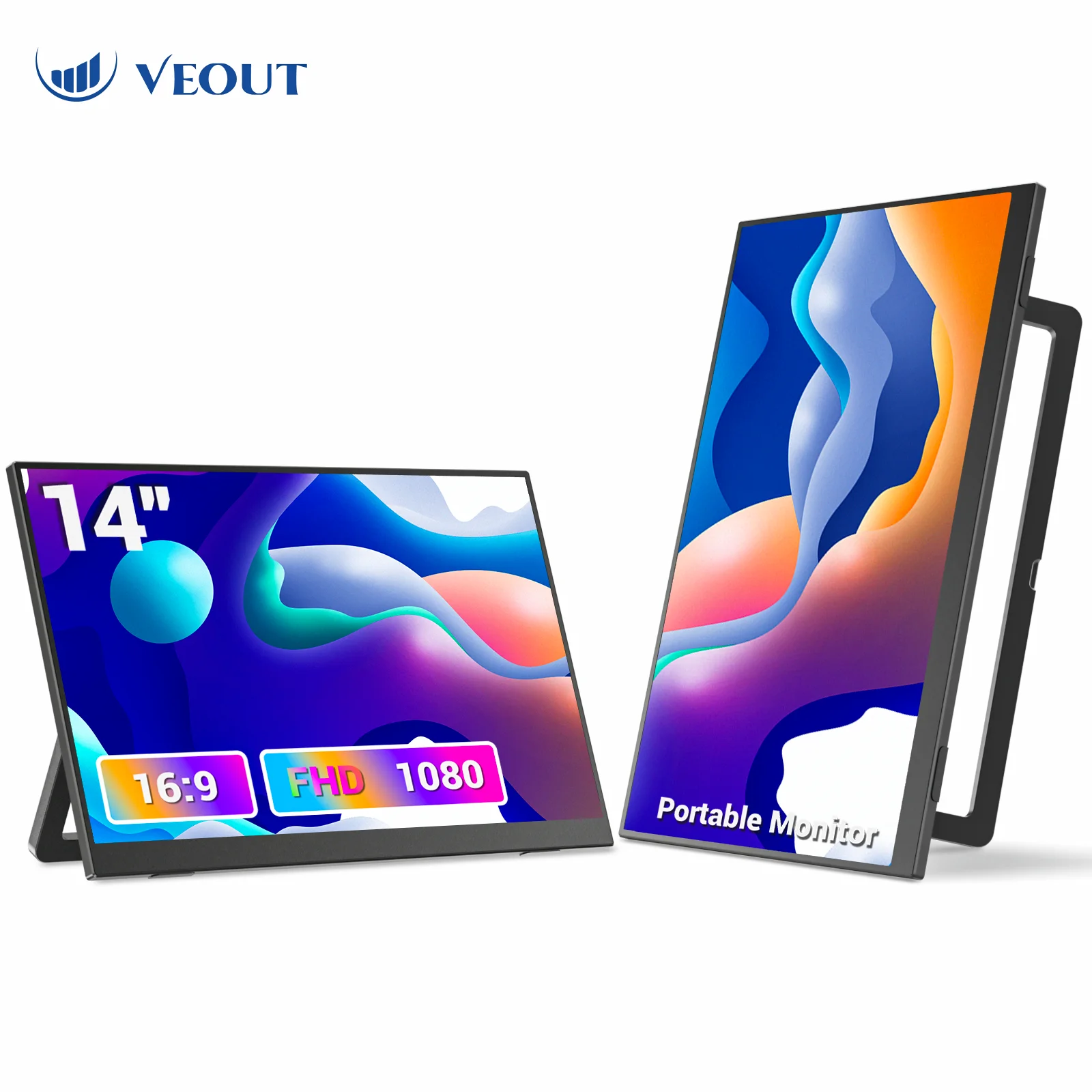 VEOUT Monitor portatile da 14 pollici Risoluzione Full HD 1080P Display IPS Connettività USB-C Supporto regolabile per giochi e streaming