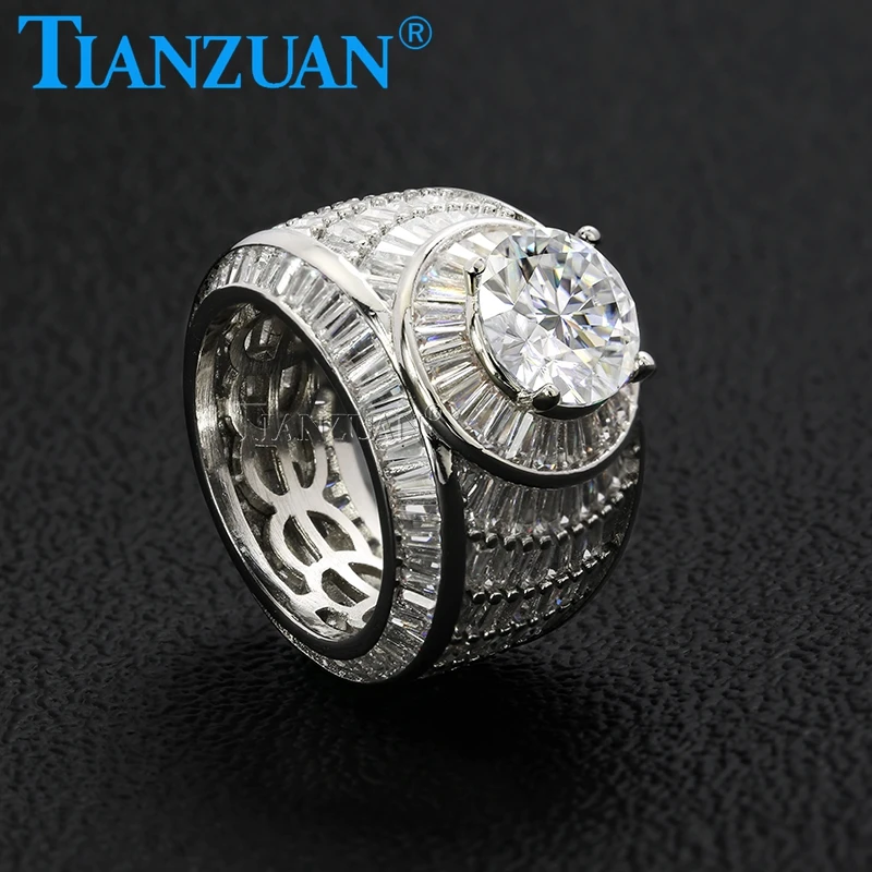 Luxury Designer Full Moissanite Men Rings  925 Sterling Silver Band Ring Birthday Party Jewelry Gifts